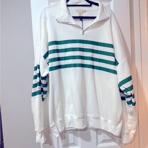 Cream and green half zip sweatshirt
